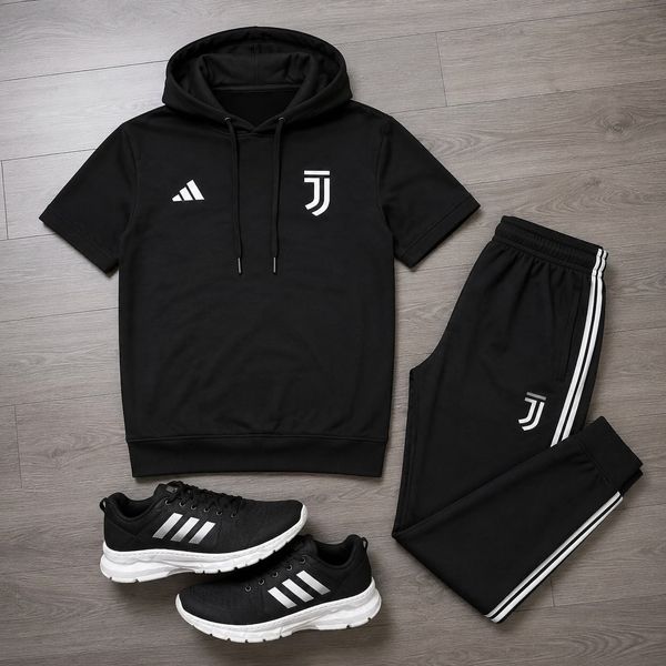پکیج ست تیشرت کلاهدار و شلوار مردانه مدل Juventus کفش ورزشی مردانه مدل Alshen
