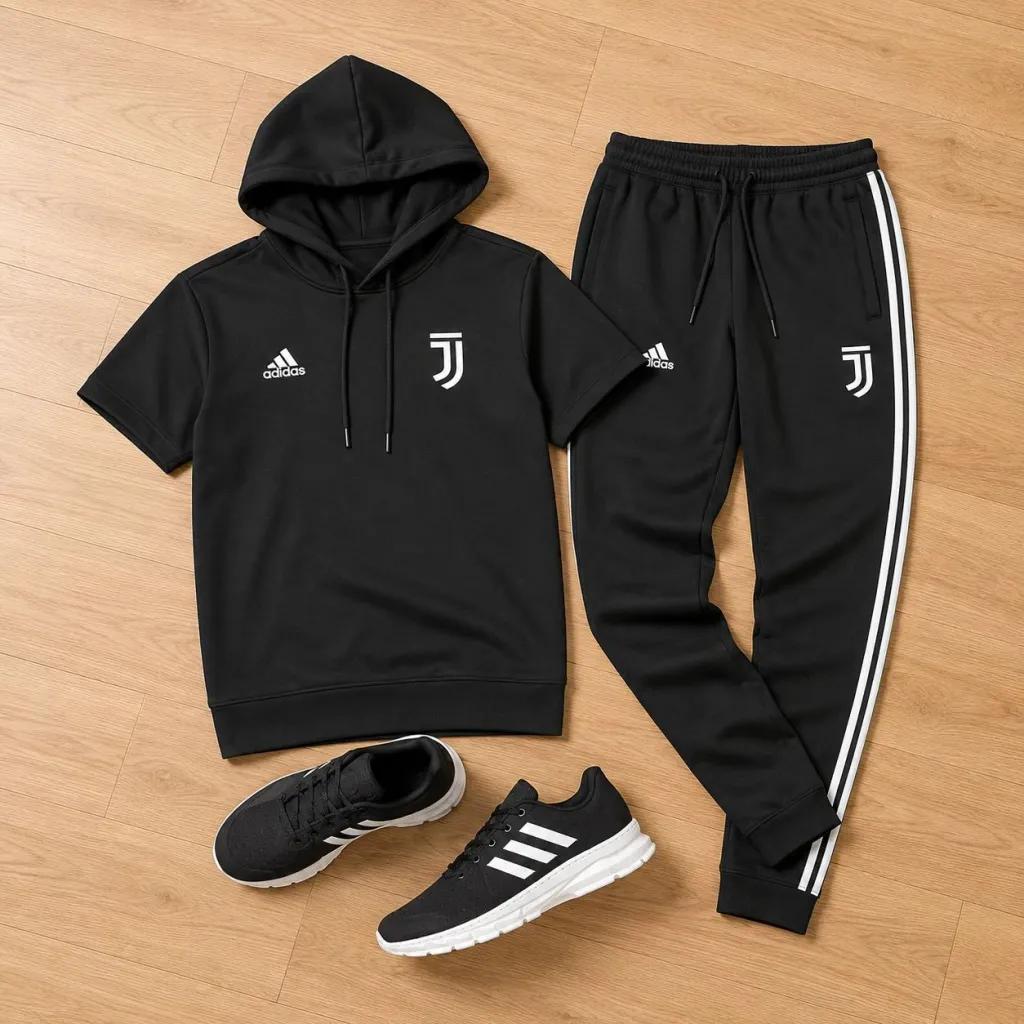 خرید اینترنتی قیمت پکیج ست تیشرت کلاهدار و شلوار مردانه مدل Juventus کفش ورزشی مردانه مدل Alshen
