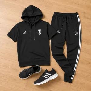 خرید اینترنتی قیمت پکیج ست تیشرت کلاهدار و شلوار مردانه مدل Juventus کفش ورزشی مردانه مدل Alshen