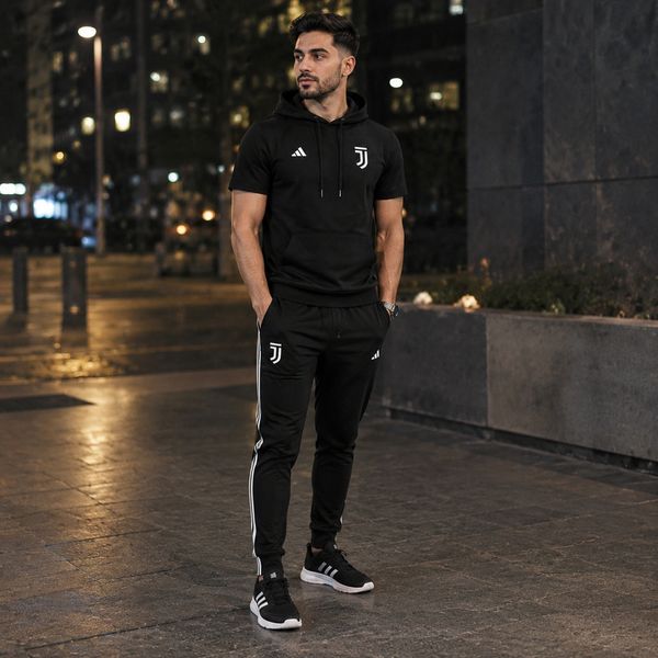 پکیج ست تیشرت کلاهدار و شلوار مردانه مدل Juventus کفش ورزشی مردانه مدل Alshen