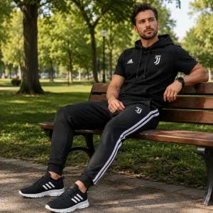 خرید اینترنتی قیمت پکیج ست تیشرت کلاهدار و شلوار مردانه مدل Juventus کفش ورزشی مردانه مدل Alshen