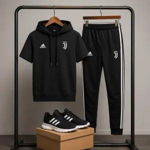 خرید اینترنتی قیمت پکیج ست تیشرت کلاهدار و شلوار مردانه مدل Juventus کفش ورزشی مردانه مدل Alshen