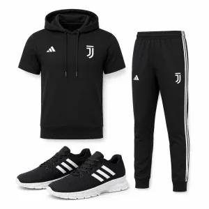 خرید اینترنتی قیمت پکیج ست تیشرت کلاهدار و شلوار مردانه مدل Juventus کفش ورزشی مردانه مدل Alshen