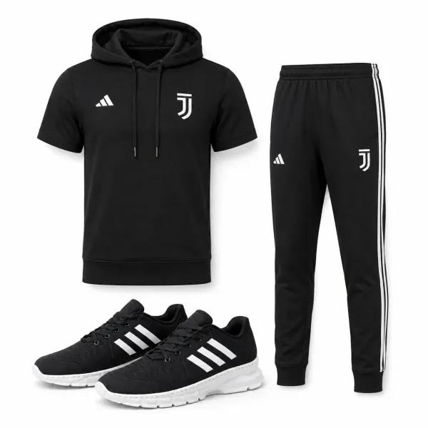 پکیج ست تیشرت کلاهدار و شلوار مردانه مدل Juventus کفش ورزشی مردانه مدل Alshen