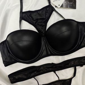 خرید اینترنتی ست شورت و سوتین چرمی مشگی زنانه sty42