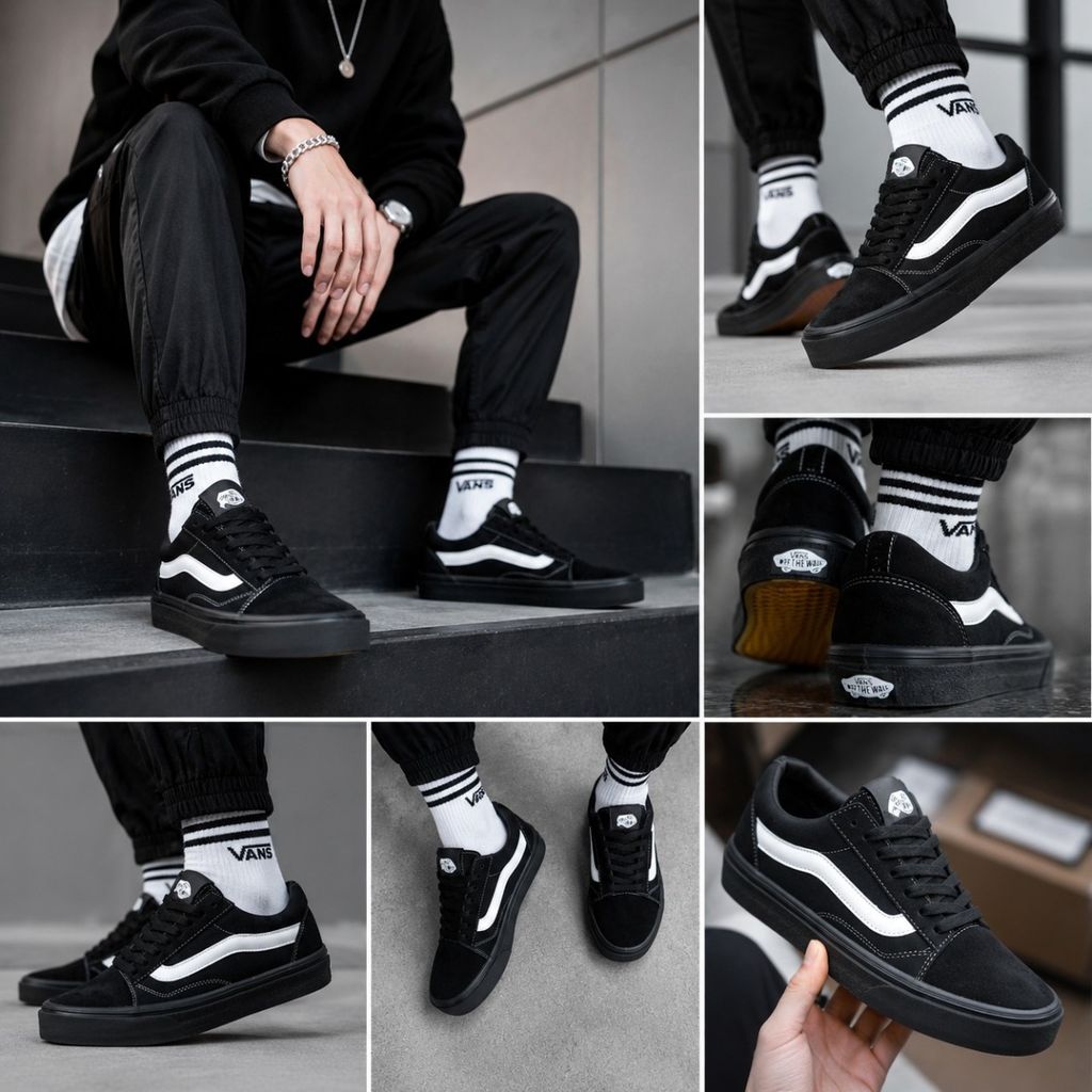 قیمت ارزان کتانی پرطرفدار ونس اولد اسکول مشکی خط سفید Vans Old Skool