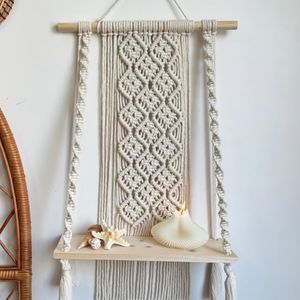 شلف چوبی لوزی مکرومه طرح الماس