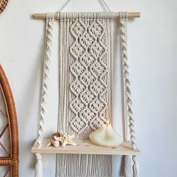 شلف چوبی لوزی مکرومه طرح الماس