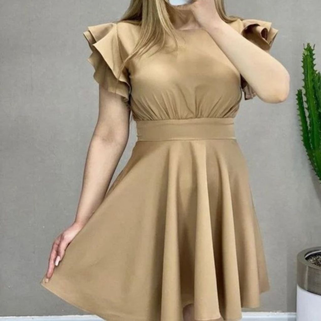 خرید اینترنتی پیراهن مجلسی استین چین دار زنانه