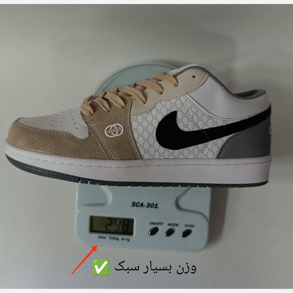 خرید اینترنتی قیمت کتانی مردانه نایک جردن گوچی کرم سفید طوسی