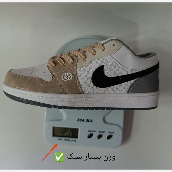 کتانی مردانه نایک جردن گوچی کرم سفید طوسی