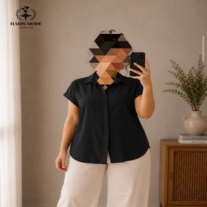 تاپ لینن مشکی نخی دکمه مخفی زنانه دخترانه سایز بزرگ وارداتی برند FEALINE