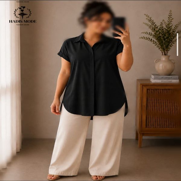 تاپ لینن مشکی نخی دکمه مخفی زنانه دخترانه سایز بزرگ وارداتی برند FEALINE
