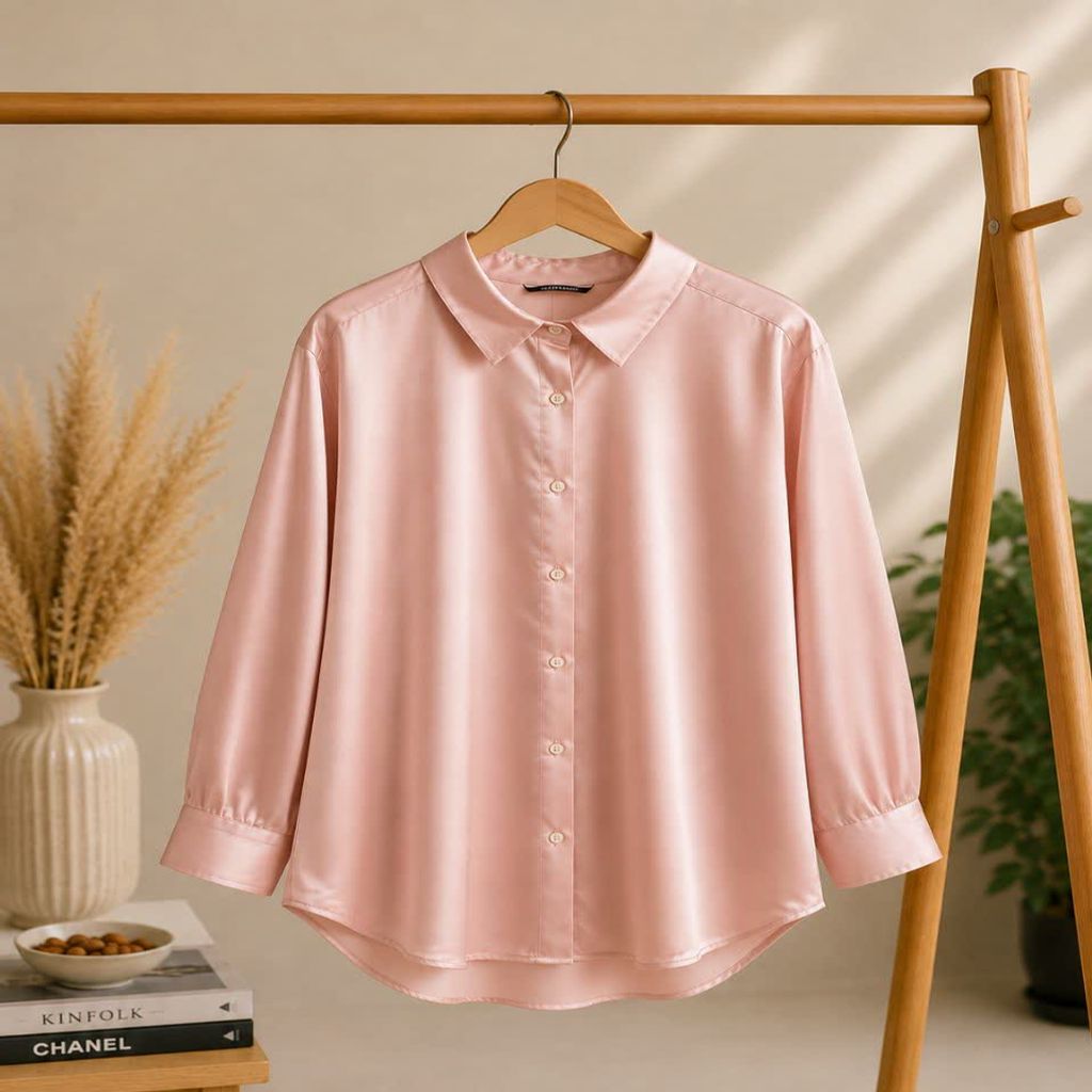 خرید اینترنتی قیمت شومیز مانتویی زنانه دخترانه ساتن گلبهی وارداتی برند ZARA
