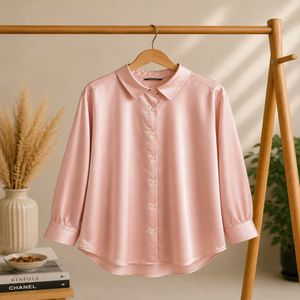 خرید اینترنتی قیمت شومیز مانتویی زنانه دخترانه ساتن گلبهی وارداتی برند ZARA