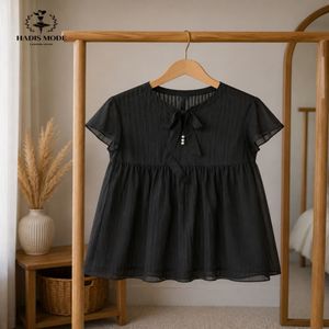 خرید اینترنتی قیمت شومیز حریر مجلسی زنانه دخترانه کوتاه مشکی وارداتی برند PINGPONG