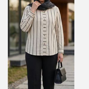 خرید اینترنتی قیمت شومیز مانتویی لینن مدل ژینا خط نقره ای