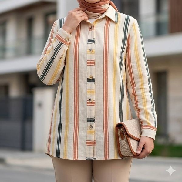 شومیز مانتویی لینن مدل ژینا خط نقره ای