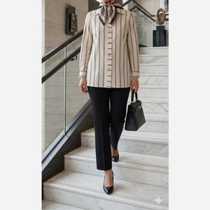 خرید اینترنتی قیمت شومیز مانتویی لینن مدل ژینا خط نقره ای