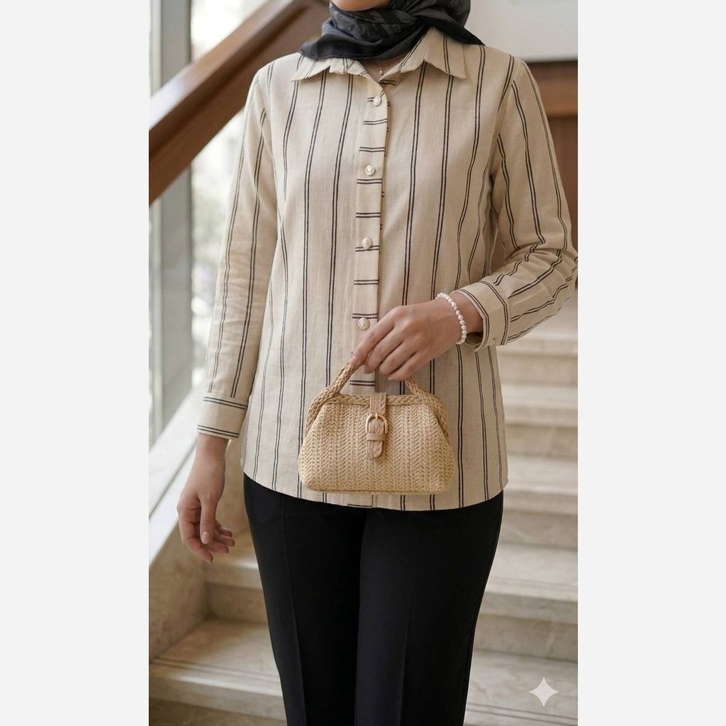 خرید اینترنتی قیمت شومیز مانتویی لینن مدل ژینا خط نقره ای