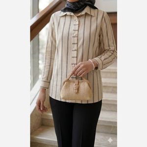 خرید اینترنتی قیمت شومیز مانتویی لینن مدل ژینا خط نقره ای