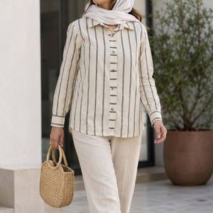 خرید اینترنتی قیمت شومیز مانتویی لینن مدل ژینا خط نقره ای