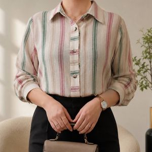 خرید اینترنتی قیمت شومیز مانتویی لینن مدل ژینا خط نقره ای