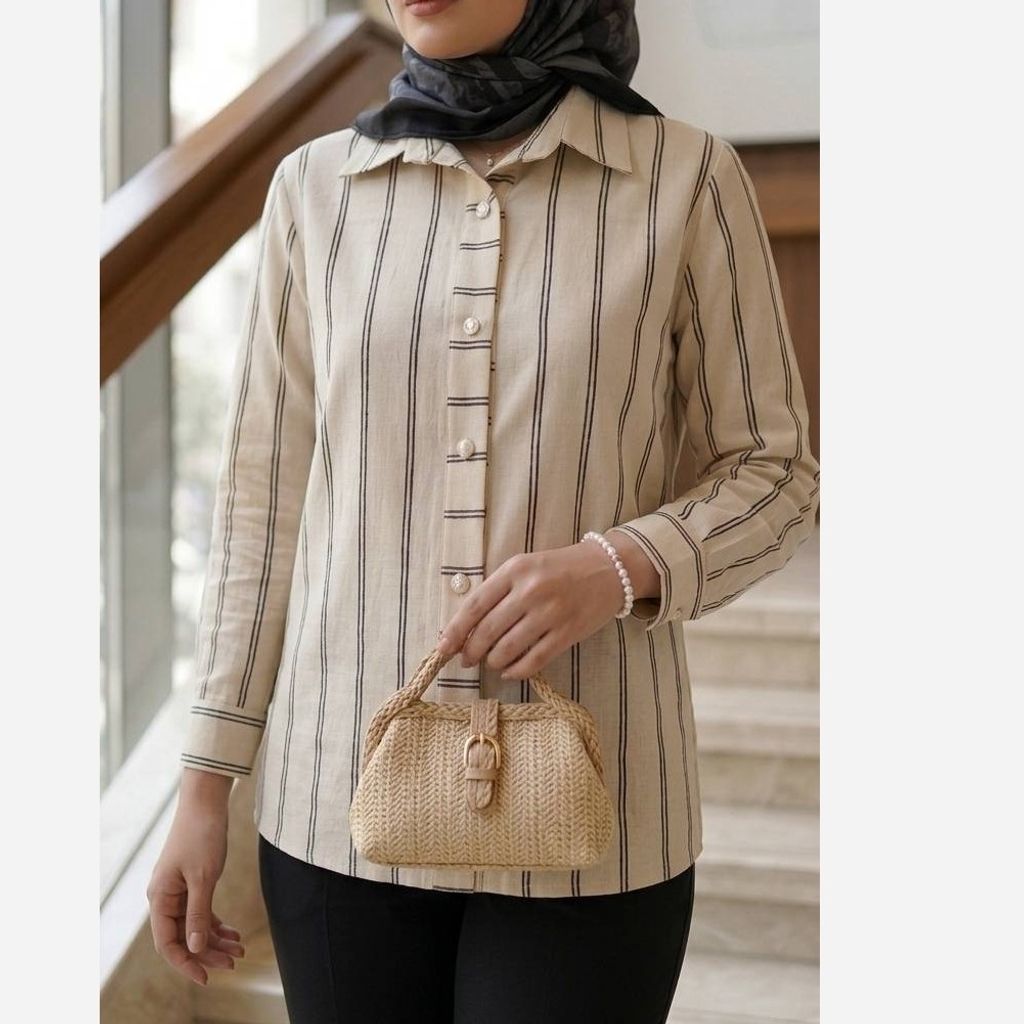 خرید اینترنتی قیمت شومیز مانتویی لینن مدل ژینا خط طلایی