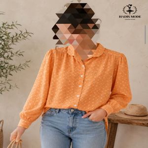 شومیز مجلسی کرپ حریر زنانه دخترانه وارداتی طرح گل ریز پرتقالی برند DEMET