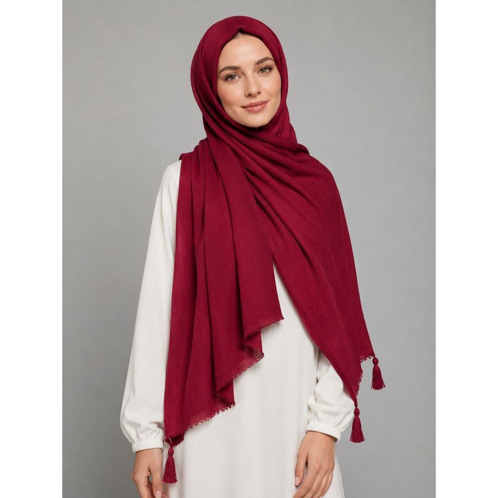 خرید اینترنتی قیمت شال پلیسه منگوله دار ساده کد 104