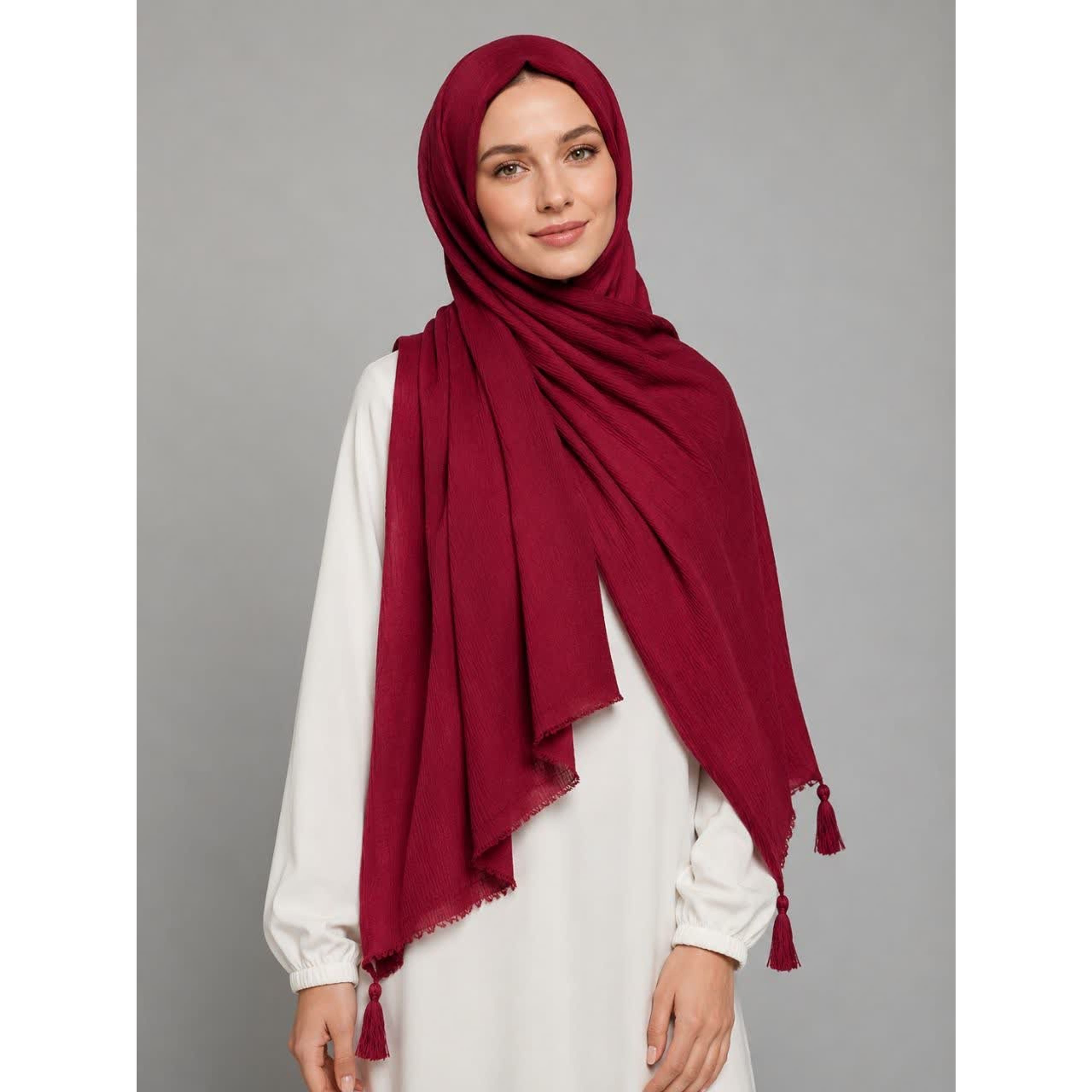 خرید اینترنتی قیمت شال پلیسه منگوله دار ساده کد 104