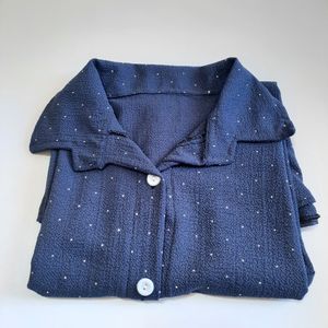 خرید اینترنتی قیمت شومیز زنانه نگین دار سورمه ای فری سایز از 38 تا 44