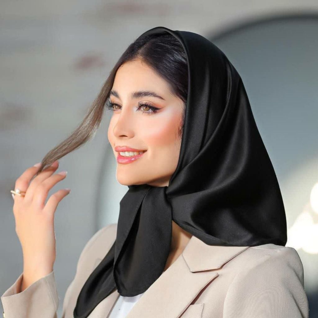 قیمت مینی اسکارف ساتن مشکی قواره 75 تک رنگ