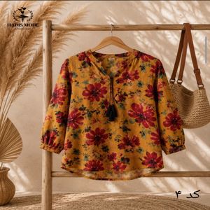 خرید اینترنتی قیمت شومیز تونیک جلو بسته زنانه کریشه گلدار