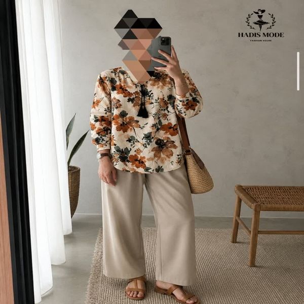 شومیز تونیک جلو بسته زنانه کریشه گلدار