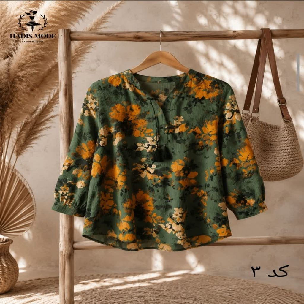 خرید اینترنتی قیمت شومیز تونیک جلو بسته زنانه کریشه گلدار