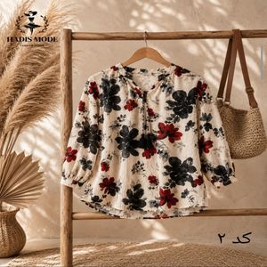 خرید اینترنتی قیمت شومیز تونیک جلو بسته زنانه کریشه گلدار