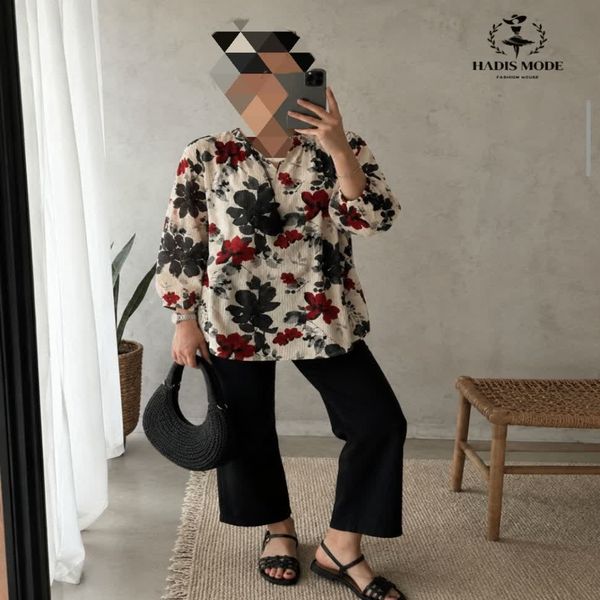 شومیز تونیک جلو بسته زنانه کریشه گلدار