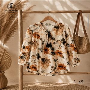 خرید اینترنتی قیمت شومیز تونیک جلو بسته زنانه کریشه گلدار