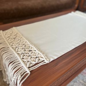 خرید اینترنتی رانر مکرومه ترکیب با پارچه دیزاین منزل