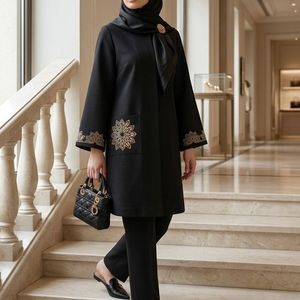 مانتو گلدوزی مدل خورشید شانتون اسلپ مشکی