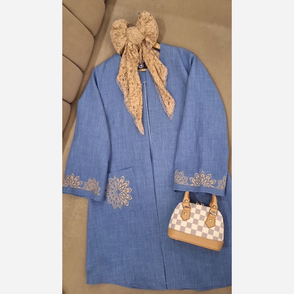 خرید اینترنتی مانتو گلدوزی مدل خورشید شانتون اسلپ