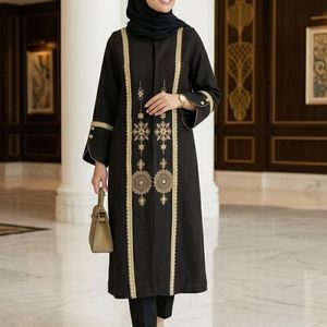 مانتو گلدوزی شانتون اسلپ آوا قهوه ای