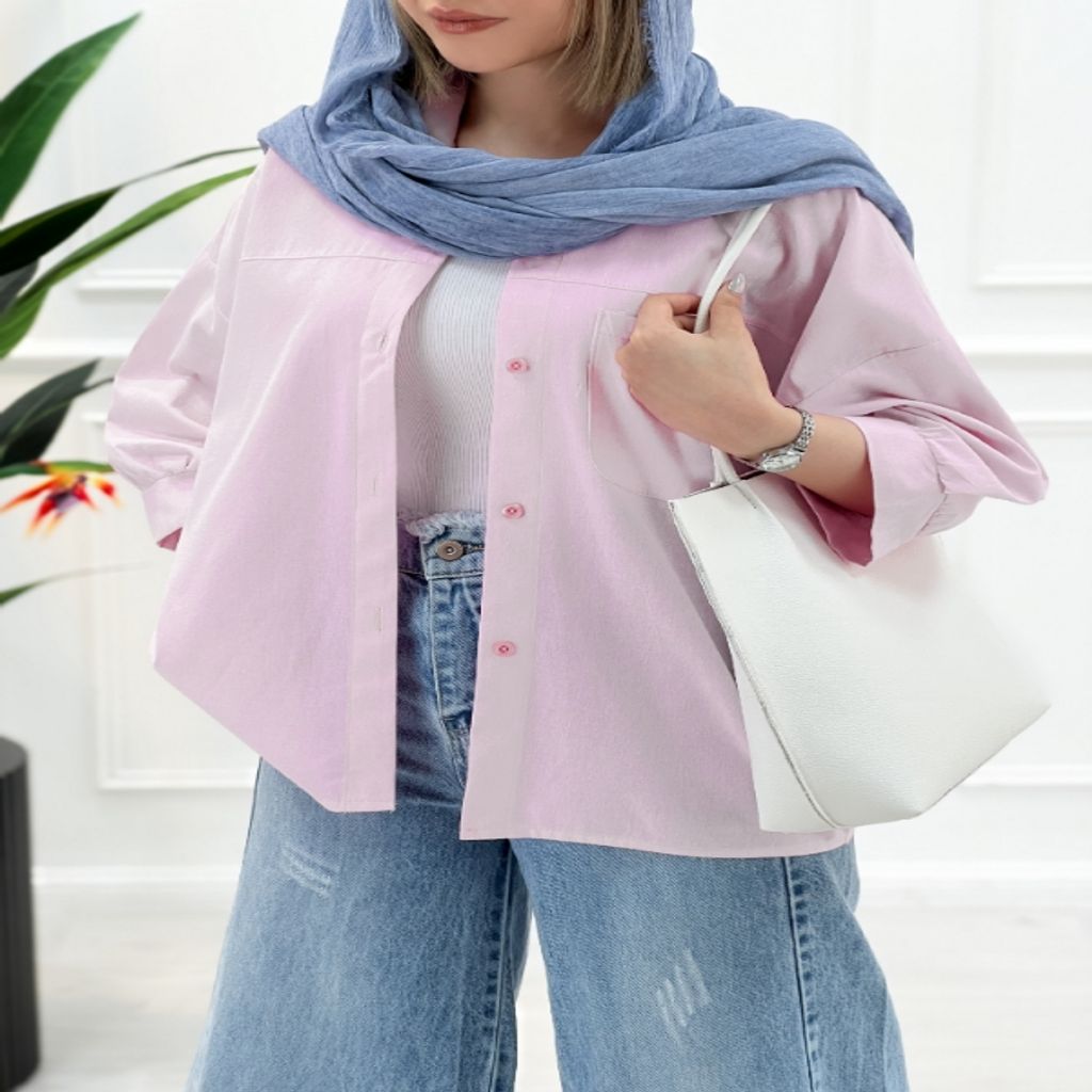 خرید اینترنتی قیمت شومیز مانتویی لینن ژاله - صورتی