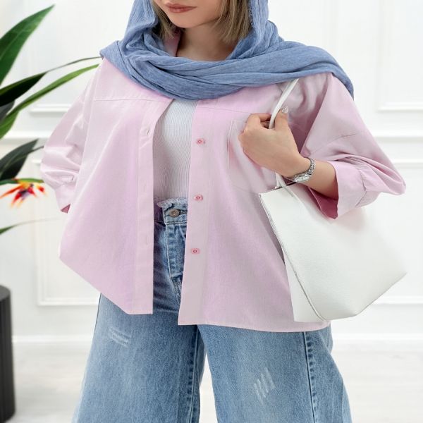 شومیز مانتویی لینن ژاله - صورتی - تاتاتا