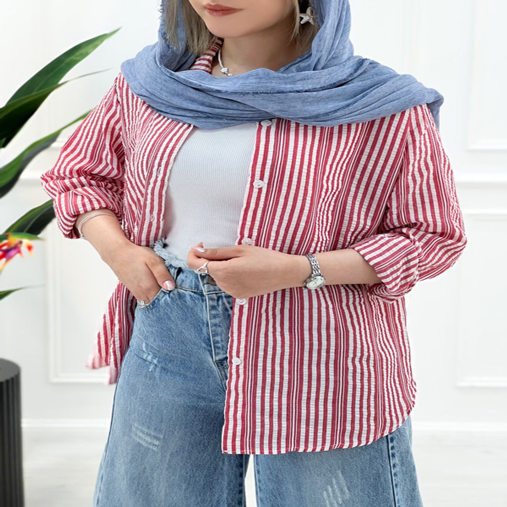 خرید اینترنتی قیمت مانتو شومیزی راه راه ریحانا