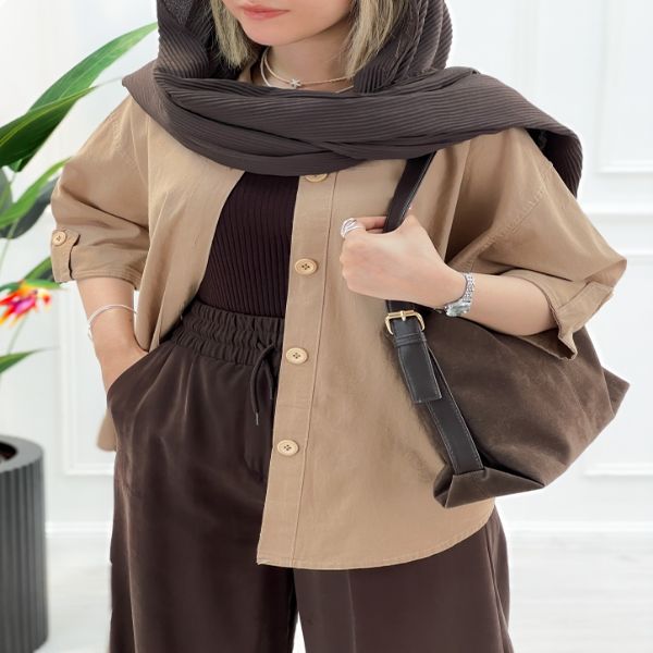 شومیز زنانه باکسی آستین سه ربع - پنکیکی - تاتاتا