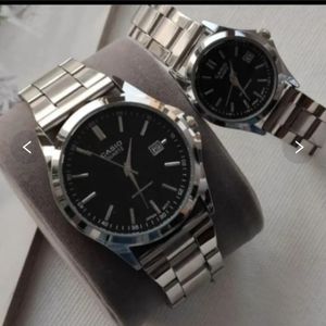 فروش اینترنتی ست ساعت مردانه و زنانه کاسیو casio استیل صفحه مشکی