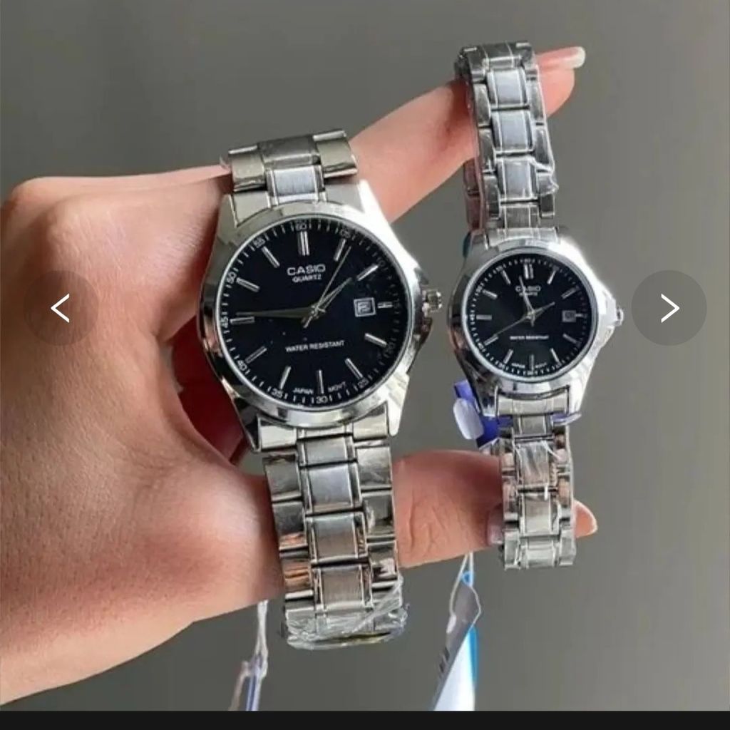 فروش اینترنتی ست ساعت مردانه و زنانه کاسیو casio استیل صفحه مشکی