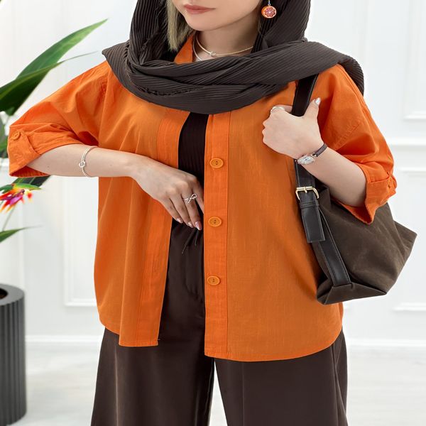 شومیز مانتو زنانه خنک لینن لنا - نارنجی - تاتاتا